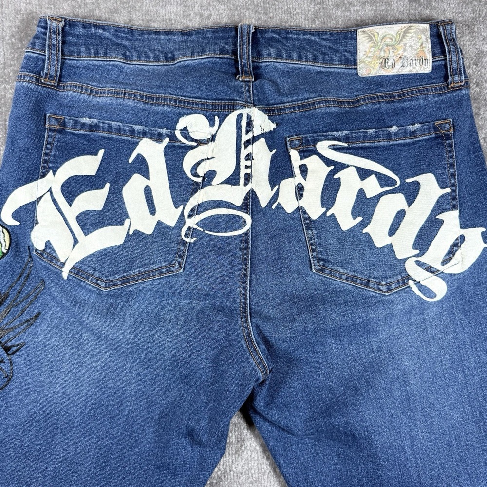 Ed Hardy Jeans Men's‎ 36x31 Blue Denim Panther Snake Skater Punk Grunge